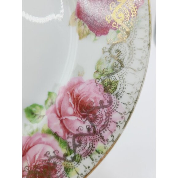 Antique 1920-1933 Stanowitz Striegau Rose Porcelain Salad Plates Set Of 5 - Picture 5 of 12